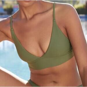 Aerie Longline Triangle Bikini‎ Swimsuit Top Adjustable Green Womens Size Large